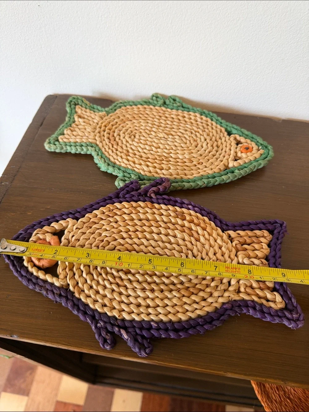 Trivet! Handmade Fish-Shaped Pet Placemat - Green and Purple